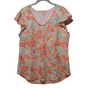 Casey Key - NWOT, Multi Colored Floral Blouse, Flutter Sleeves, V-Neck, Stretch,